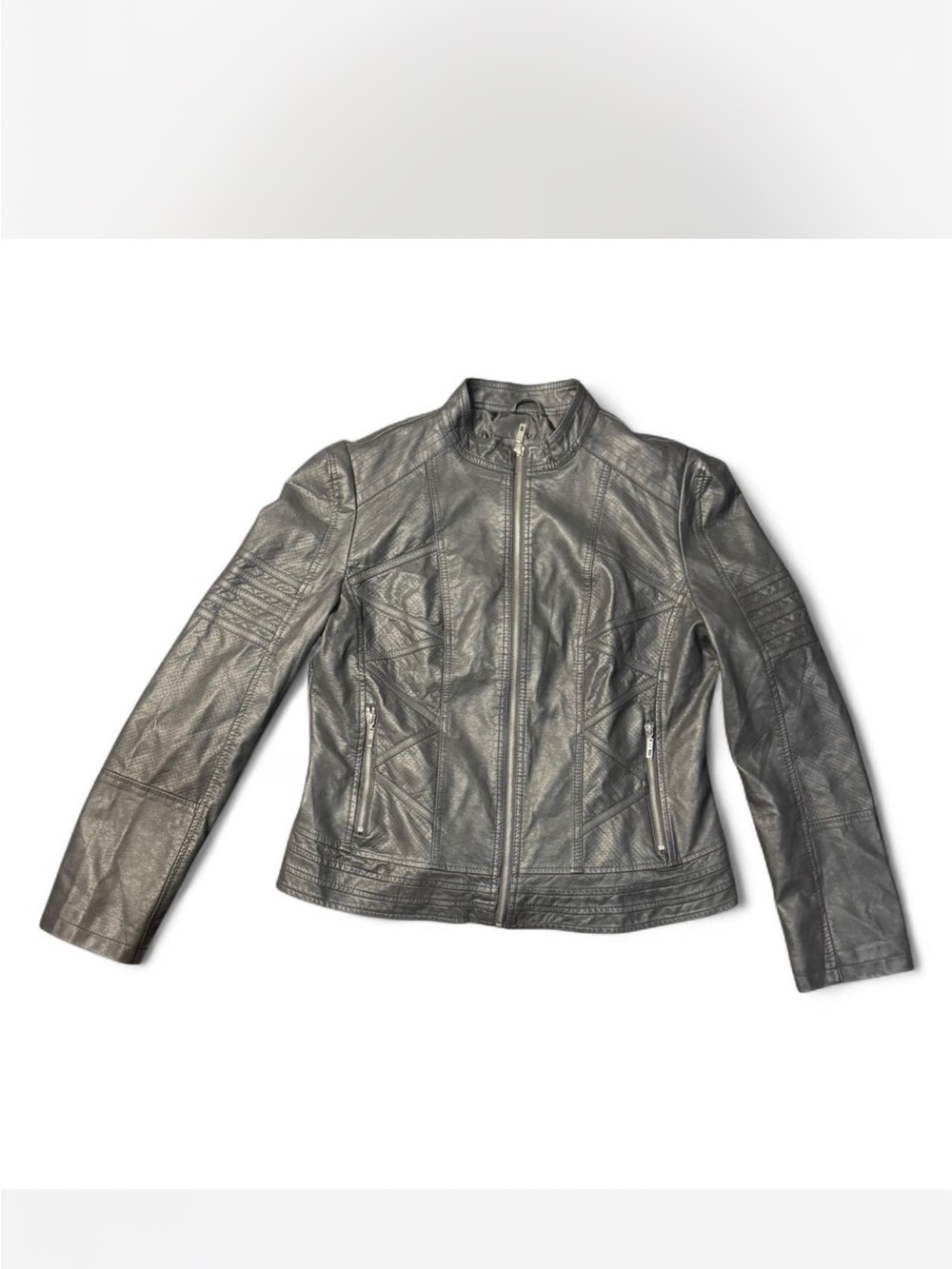 Faux Leather Black Moto Jacket with Zip Front